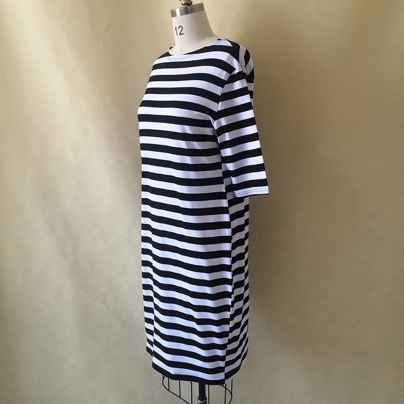 White Black Striped Dress