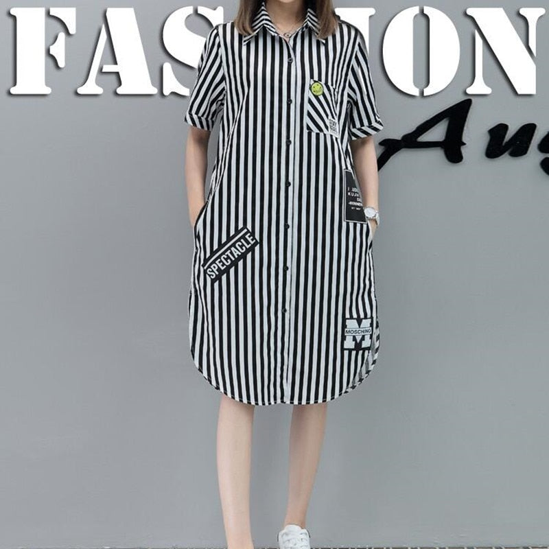 Striped Button-Down Short Sleeve Dress